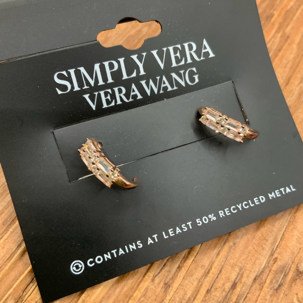 Simply Vera Wang Rose Gold Baguette Crystal Huggie Earrings